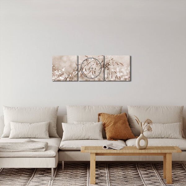 Obraz - Louka v hnědých tónech (s hodinami) (90x30 cm)