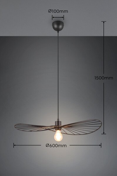 Matně černé závěsné svítidlo ø 60 cm Chapeau – Reality