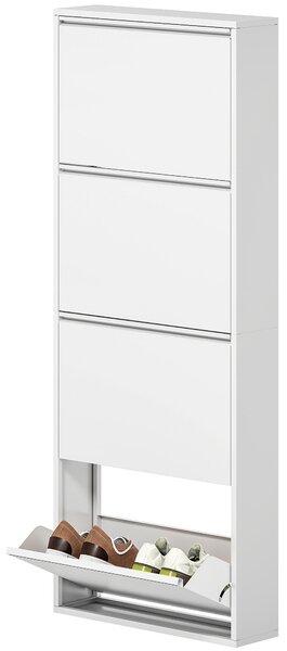 HOMCOM Kovový botník se 4 sklápěcími dvířky pro 8 párů bot 55 x 15 x 139,5 cm Bílý | Aosom