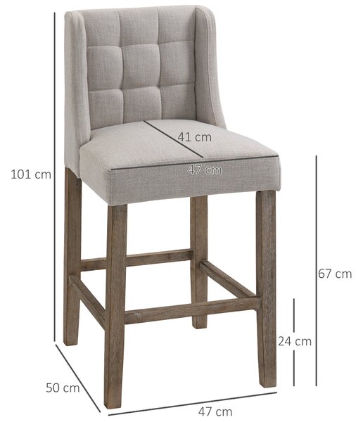 HOMCOM Sada 2 Barových Židlí Moderní Kuchyňské Židle Bistro Židle Barové Židle s Opěradlem Béžové 47 x 50 x 101 cm | Aosom