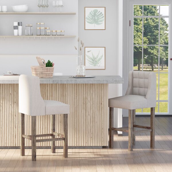 HOMCOM Sada 2 Barových Židlí Moderní Kuchyňské Židle Bistro Židle Barové Židle s Opěradlem Béžové 47 x 50 x 101 cm | Aosom