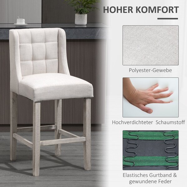 HOMCOM Sada 2 Barových Židlí Moderní Kuchyňské Židle Bistro Židle Barové Židle s Opěradlem Béžové 47 x 50 x 101 cm | Aosom