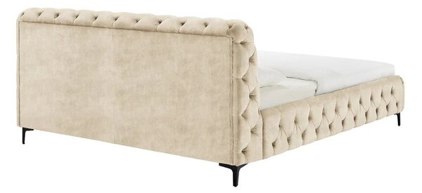 Glamour sametová béžová manželská postel Modern Barock s čalouněným rámem a čelem s chesterfield prošíváním 235 cm