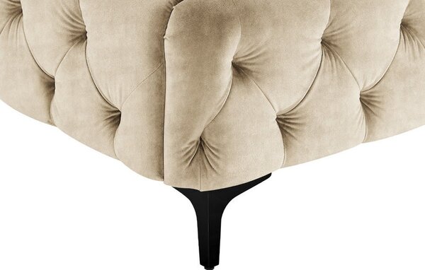 Glamour sametová béžová manželská postel Modern Barock s čalouněným rámem a čelem s chesterfield prošíváním 235 cm