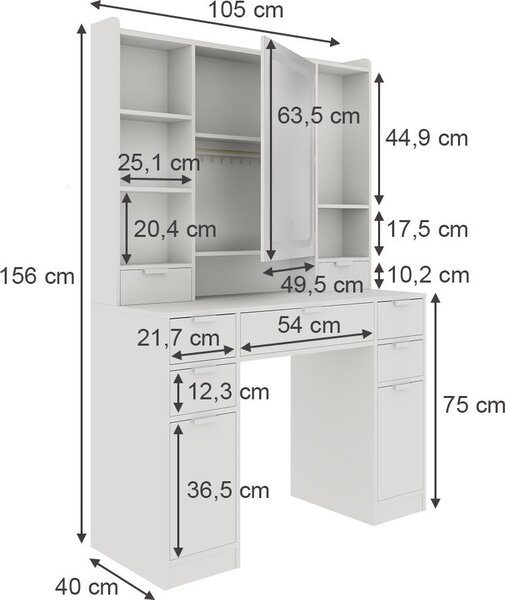 Toaletní stolek Vicco Solea Bílá 105 cm se zrcadlem LED, Model 54749