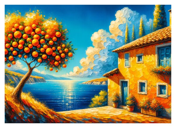 Skleněný obraz - Dům s pomeranči II. (70x50 cm)