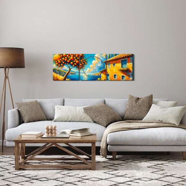 Obraz - Dům s pomeranči II. (s hodinami) (90x30 cm)