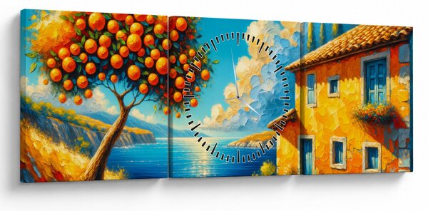 Obraz - Dům s pomeranči II. (s hodinami) (90x30 cm)