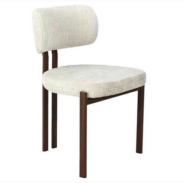 Designová art deco jídelní židle Arlanda s béžovým žinylkovým čalouněním a ořechovým hnědým kovovým rámem 56 cm