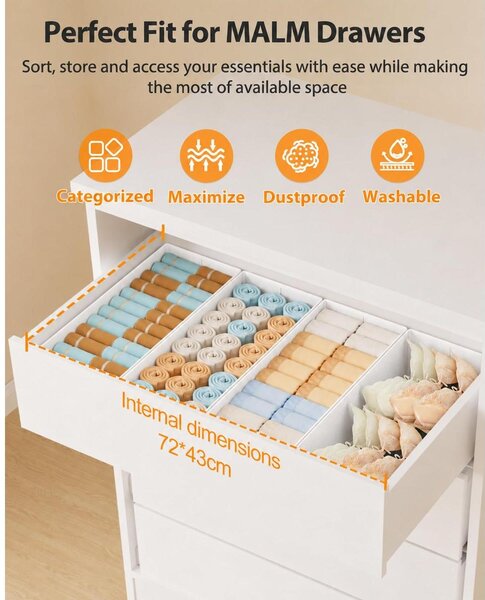 Organizér do zásuvky - Sada 4 kusů - 42 x 17,5 x 11 cm - Pro zásuvky IKEA MALM
