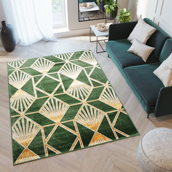 Makro Abra Kusový koberec TURMALIN MV31A Moderní zelený zlatý Rozměr: 80x150 cm