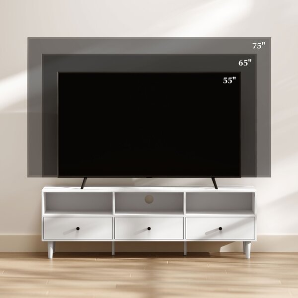 TV stolek HOMCOM s přihrádkami a šuplíky, 140 cm dlouhý TV konzole pro TV do 75 palců s úložným prostorem a organizací kabelů, bílý 140x34x45cm | Aoso