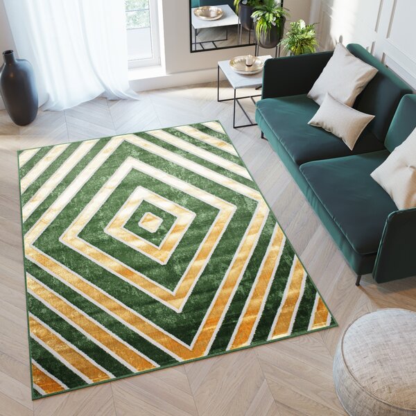 Makro Abra Kusový koberec TURMALIN MV33A Geometrický Moderní zelený zlatý Rozměr: 80x150 cm