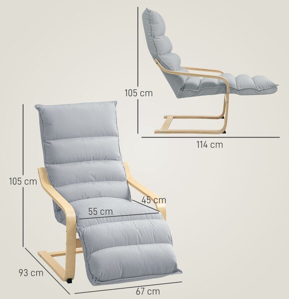 HOMCOM Relaxační křeslo, polstrované lounge křeslo s nastavitelným podnožníkem, vzhled sametu pro obývací pokoj, houpací křeslo s opěrkami, čtecí křes