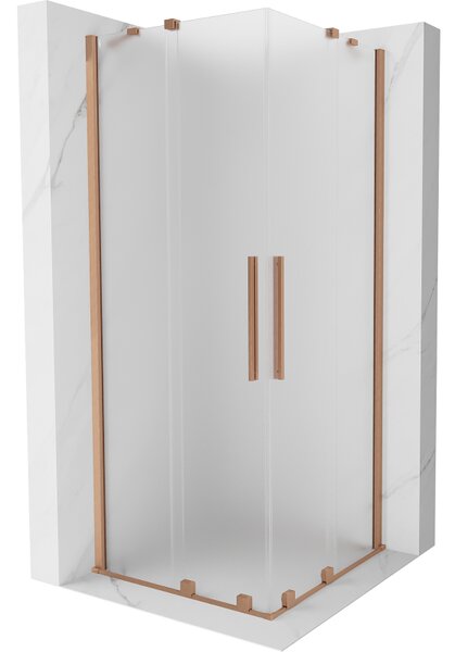 Mexen Velar Duo, sprchový kout s posuvnými dveřmi 80 x 80 cm, 8mm sklo námraza, měděná matná, 871-080-080-32-65