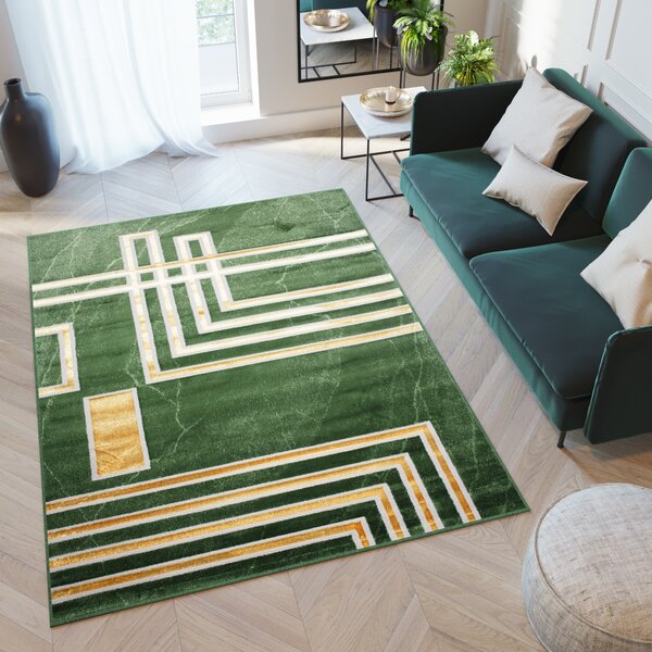 Makro Abra Kusový koberec TURMALIN MV38A Geometrický Moderní zelený zlatý Rozměr: 120x170 cm
