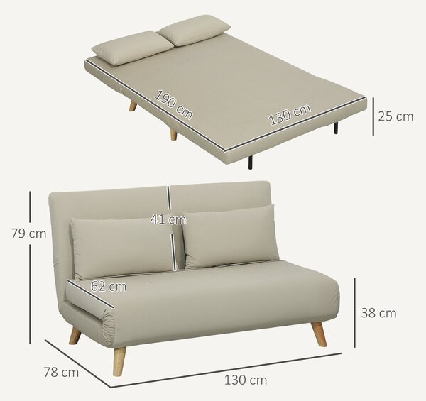 HOMCOM 3-v-1 Rozkládací Pohovka 130 x 78 cm se Spací Funkcí, Skládací Pohovka s Bederním Polštářem, Vzhled Sametu, Nastavitelný Opěradlo do Obývacího