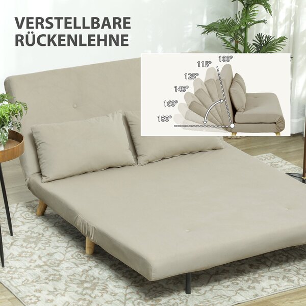 HOMCOM 3-v-1 Rozkládací Pohovka 130 x 78 cm se Spací Funkcí, Skládací Pohovka s Bederním Polštářem, Vzhled Sametu, Nastavitelný Opěradlo do Obývacího