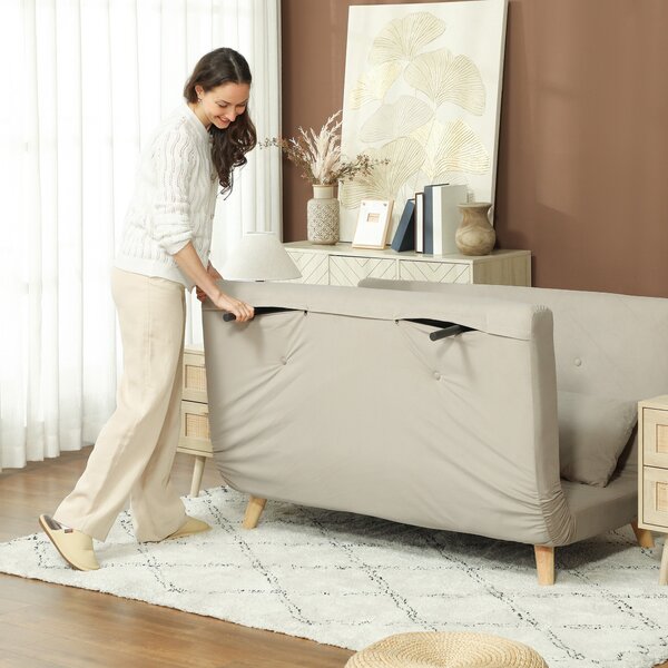 HOMCOM 3-v-1 Rozkládací Pohovka 130 x 78 cm se Spací Funkcí, Skládací Pohovka s Bederním Polštářem, Vzhled Sametu, Nastavitelný Opěradlo do Obývacího