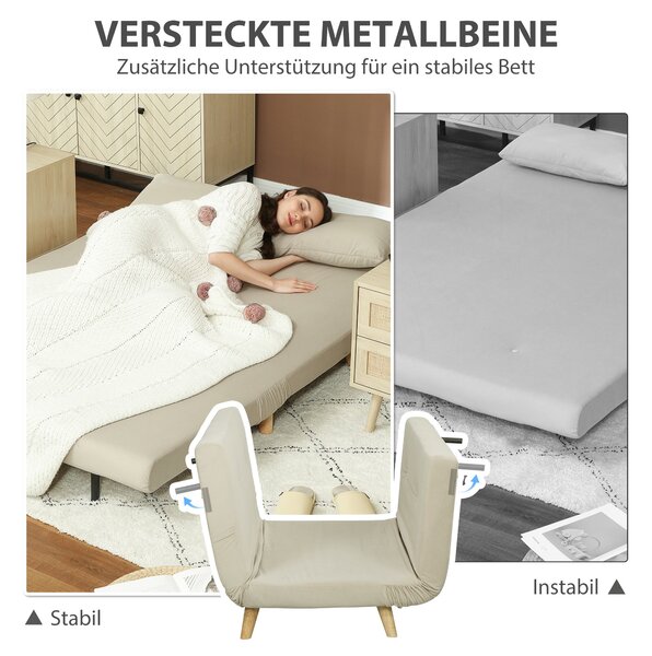 HOMCOM 3-v-1 Rozkládací Pohovka 130 x 78 cm se Spací Funkcí, Skládací Pohovka s Bederním Polštářem, Vzhled Sametu, Nastavitelný Opěradlo do Obývacího