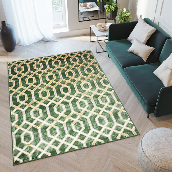 Makro Abra Kusový koberec TURMALIN MV36A Geometrický zelený zlatý Rozměr: 80x150 cm