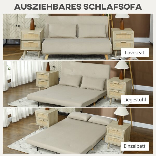 HOMCOM 3-v-1 Rozkládací Pohovka 130 x 78 cm se Spací Funkcí, Skládací Pohovka s Bederním Polštářem, Vzhled Sametu, Nastavitelný Opěradlo do Obývacího