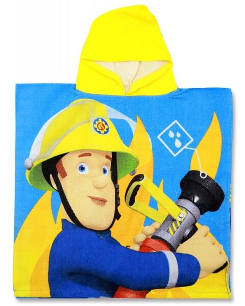 Dětské pončo - osuška s kapucí Hasič Sam - Požárník Sam - Fireman Sam - froté 100% bavlna - modro / žluté, 55 x 110 cm