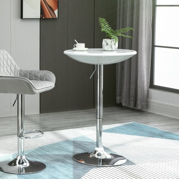 HOMCOM Barový stůl Moderní jídelní stůl výškově nastavitelný Bistro stůl, kulatý, kovový, ABS povrch, bílý Ø61 x 76-97 cm | Aosom