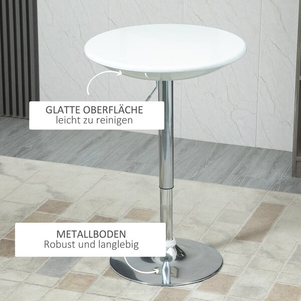 HOMCOM Barový stůl Moderní jídelní stůl výškově nastavitelný Bistro stůl, kulatý, kovový, ABS povrch, bílý Ø61 x 76-97 cm | Aosom