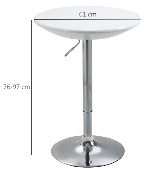 HOMCOM Barový stůl Moderní jídelní stůl výškově nastavitelný Bistro stůl, kulatý, kovový, ABS povrch, bílý Ø61 x 76-97 cm | Aosom