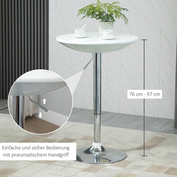 HOMCOM Barový stůl Moderní jídelní stůl výškově nastavitelný Bistro stůl, kulatý, kovový, ABS povrch, bílý Ø61 x 76-97 cm | Aosom