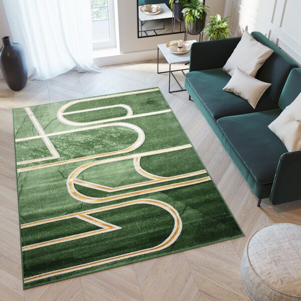 Makro Abra Kusový koberec TURMALIN MV39B Geometrický zelený zlatý Rozměr: 80x150 cm