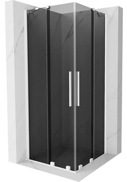 Mexen Velar Duo, sprchový kout s posuvnými dveřmi 80 x 80 cm, 8mm šedé sklo, bílá matná, 871-080-080-42-20