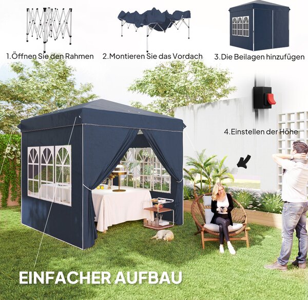 Pavilon Outsunny 2,5x2,5 m, voděodolný stabilní zimní sklopný pavilon, UV ochrana 50+, skládací párty stan s 4 bočními panely, taška na zahradní pavil