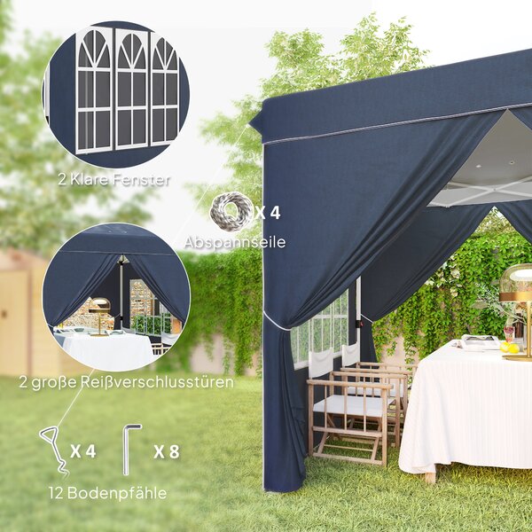 Pavilon Outsunny 2,5x2,5 m, voděodolný stabilní zimní sklopný pavilon, UV ochrana 50+, skládací párty stan s 4 bočními panely, taška na zahradní pavil