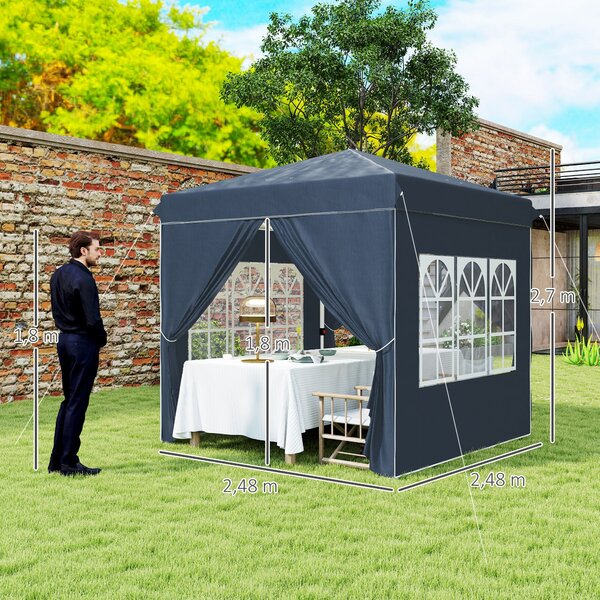 Pavilon Outsunny 2,5x2,5 m, voděodolný stabilní zimní sklopný pavilon, UV ochrana 50+, skládací párty stan s 4 bočními panely, taška na zahradní pavil