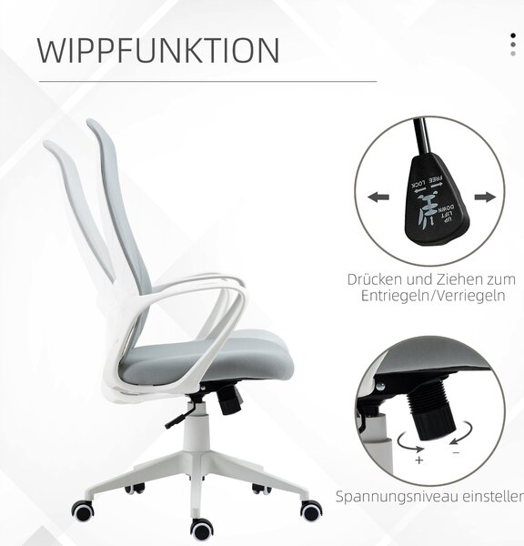 Kancelářská židle Vinsetto s funkcí naklápění, výškově nastavitelná, ergonomická počítačová židle, otočná PC židle pro domácí kancelář, pružná látka