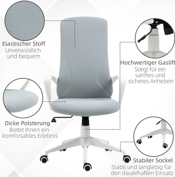 Kancelářská židle Vinsetto s funkcí naklápění, výškově nastavitelná, ergonomická počítačová židle, otočná PC židle pro domácí kancelář, pružná látka