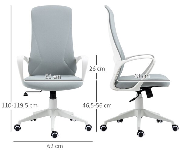 Kancelářská židle Vinsetto s funkcí naklápění, výškově nastavitelná, ergonomická počítačová židle, otočná PC židle pro domácí kancelář, pružná látka