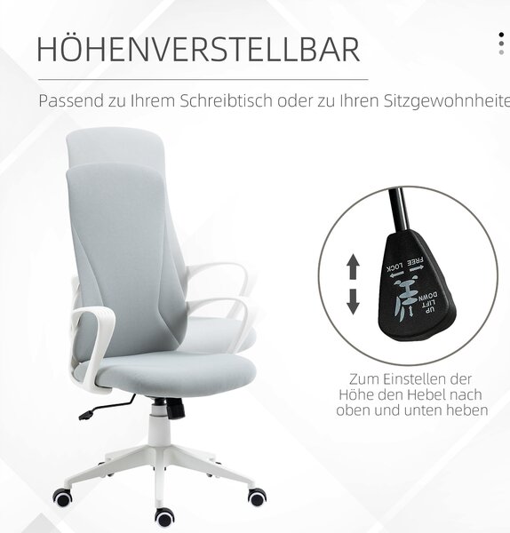 Kancelářská židle Vinsetto s funkcí naklápění, výškově nastavitelná, ergonomická počítačová židle, otočná PC židle pro domácí kancelář, pružná látka