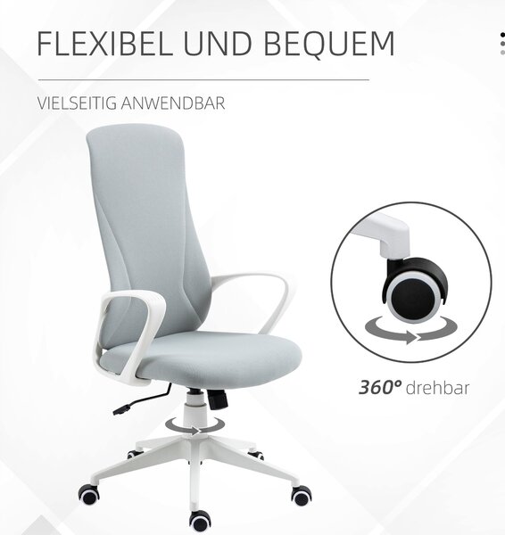 Kancelářská židle Vinsetto s funkcí naklápění, výškově nastavitelná, ergonomická počítačová židle, otočná PC židle pro domácí kancelář, pružná látka