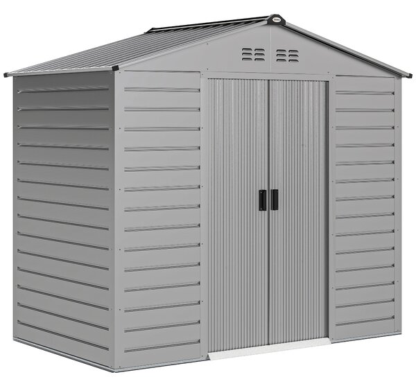Outsunny Kůlna na nářadí z pozinkované oceli 2,43 m² 213x131x192 cm Snadná montáž zahradní kůlna s šikmou střechou, zamykatelné posuvné dveře, odolný