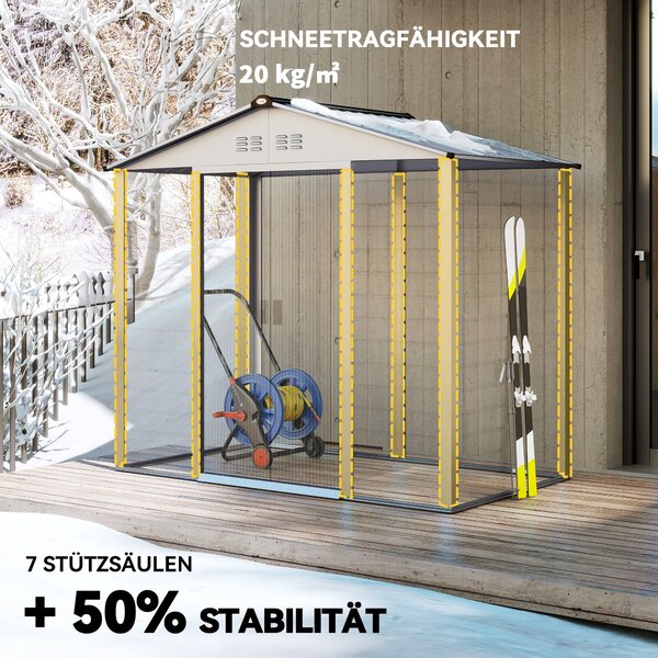 Outsunny Kůlna na nářadí z pozinkované oceli 2,43 m² 213x131x192 cm Snadná montáž zahradní kůlna s šikmou střechou, zamykatelné posuvné dveře, odolný