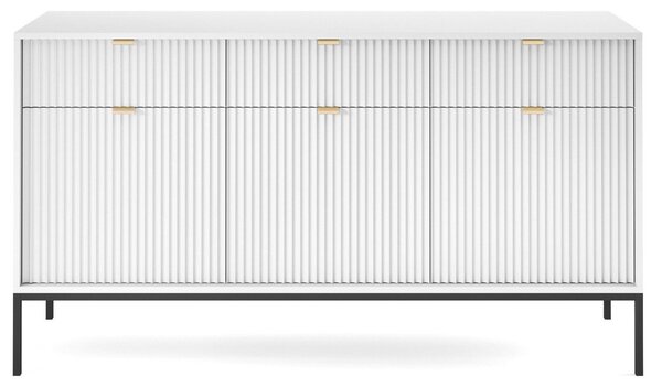 Bílá komoda se zásuvkami, moderní design, výška 154 cm, vhodná do obývacího pokoje