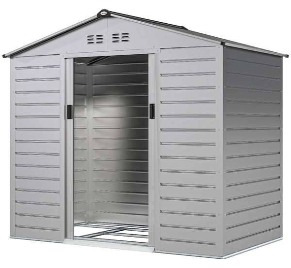 Outsunny Kůlna na nářadí z pozinkované oceli 2,43 m² 213x131x192 cm Snadná montáž zahradní kůlna s šikmou střechou, zamykatelné posuvné dveře, odolný