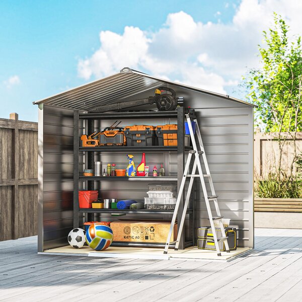 Outsunny Kůlna na nářadí z pozinkované oceli 2,43 m² 213x131x192 cm Snadná montáž zahradní kůlna s šikmou střechou, zamykatelné posuvné dveře, odolný