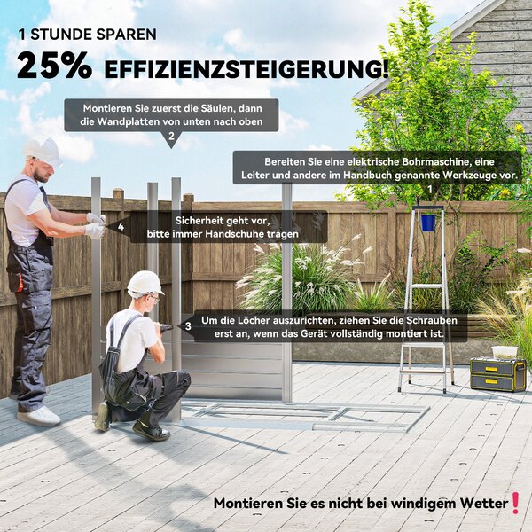 Outsunny Kůlna na nářadí z pozinkované oceli 2,43 m² 213x131x192 cm Snadná montáž zahradní kůlna s šikmou střechou, zamykatelné posuvné dveře, odolný