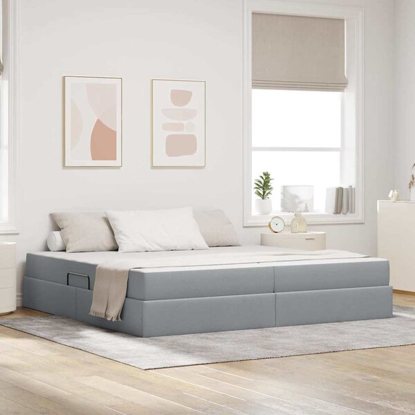 Postel s úložným prostorem a matrací Světle šedá 200 x 200 cm 3399682