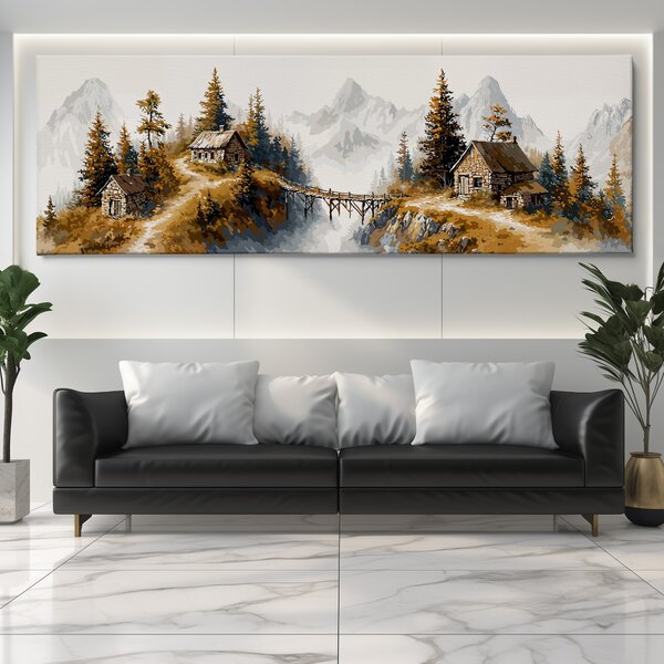 Obraz na plátně - Osada u mlžného mostu FeelHappy.cz Velikost obrazu (šířka x výška): 60 x 20 cm