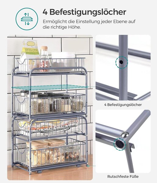 VASHOME kuchyňský organizér, dvoustupňový stohovatelný organizér pod dřez, stříbrný, 36x21x25-31cm